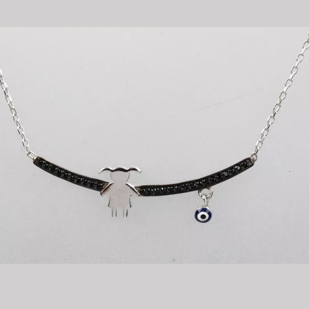 Black onyx evil eye protection silver necklace